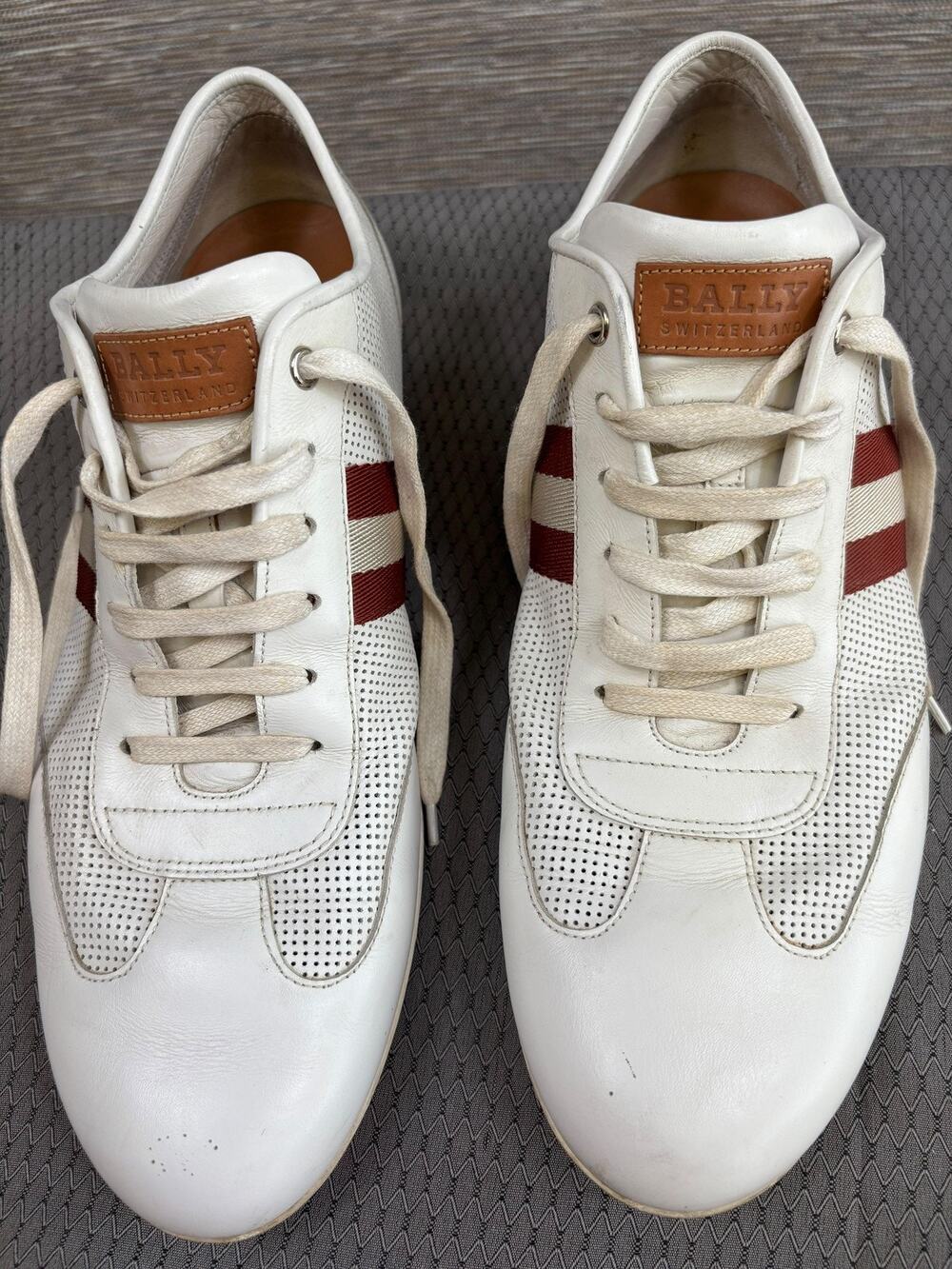 Bally Shoes Mens Size 12 White Leather Harlam Stripe Casual Sneakers Italy